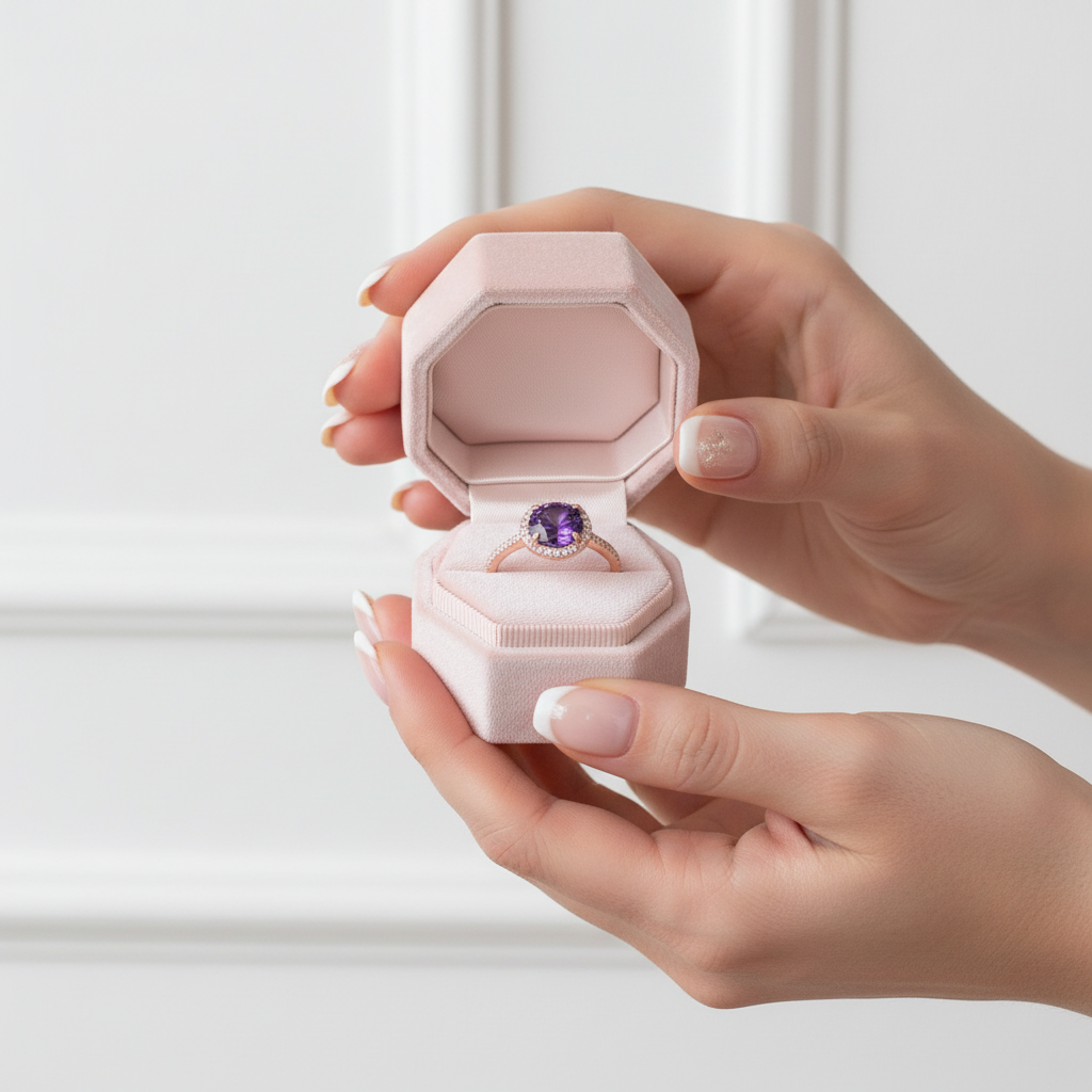 2.0ct Round Cut Amethyst Purple Halo Engagement Ring-Black Diamonds New York