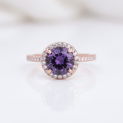 2.0ct Round Cut Amethyst Purple Halo Engagement Ring-Black Diamonds New York