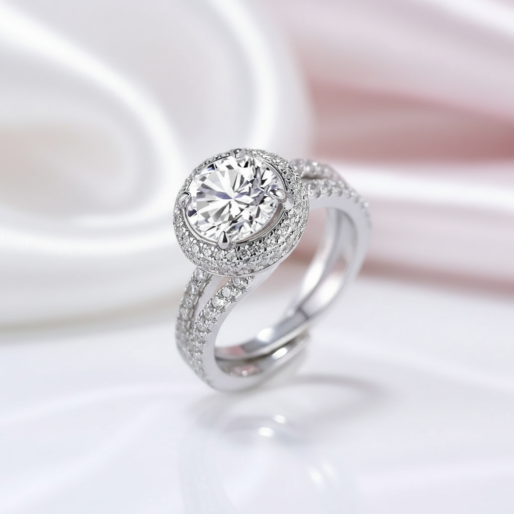 2.0ct Round Cut Halo Insert Wedding Ring Set-Black Diamonds New York
