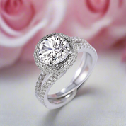 2.0ct Round Cut Halo Insert Wedding Ring Set-Black Diamonds New York