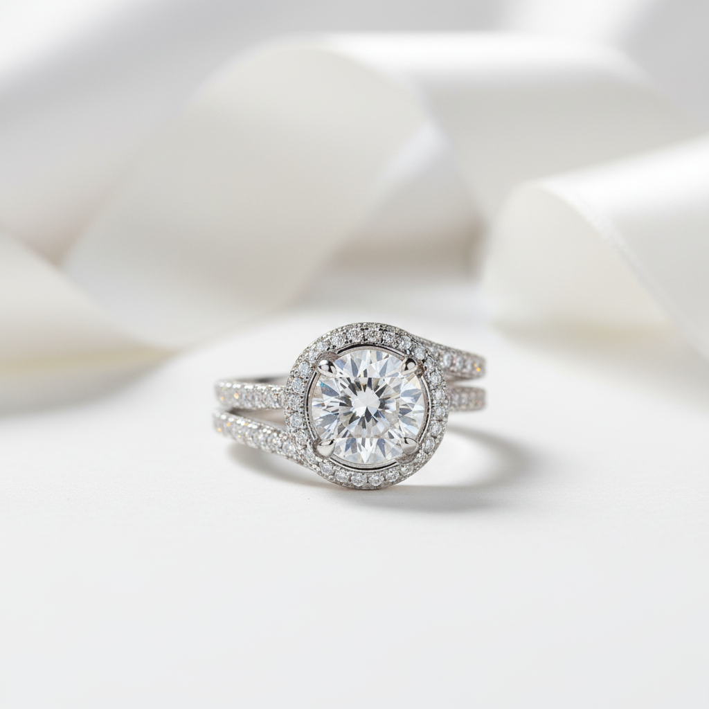 2.0ct Round Cut Halo Insert Wedding Ring Set-Black Diamonds New York