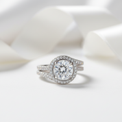 2.0ct Round Cut Halo Insert Wedding Ring Set-Black Diamonds New York