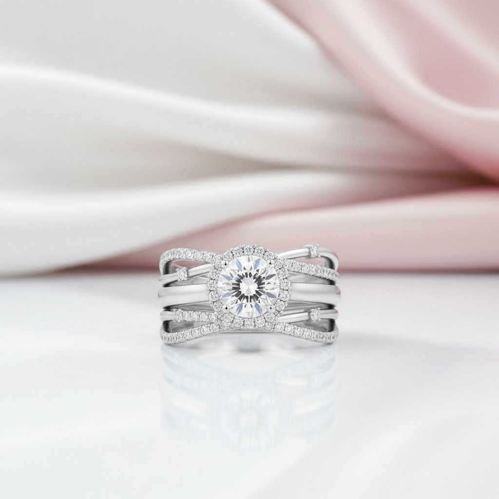 2.0ct Round Cut Diamond 14k White Gold Insert Engagement Ring Set-Black Diamonds New York