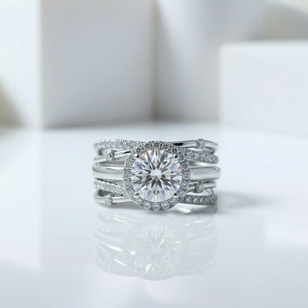 2.0ct Round Cut Diamond 14k White Gold Insert Engagement Ring Set-Black Diamonds New York