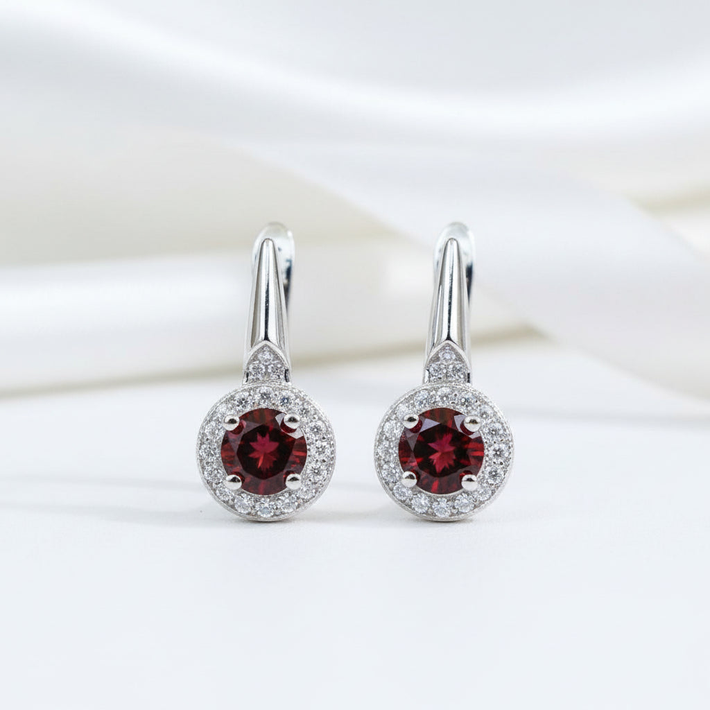 2.10 Ct Round Red Garnet Stud Earrings-Black Diamonds New York