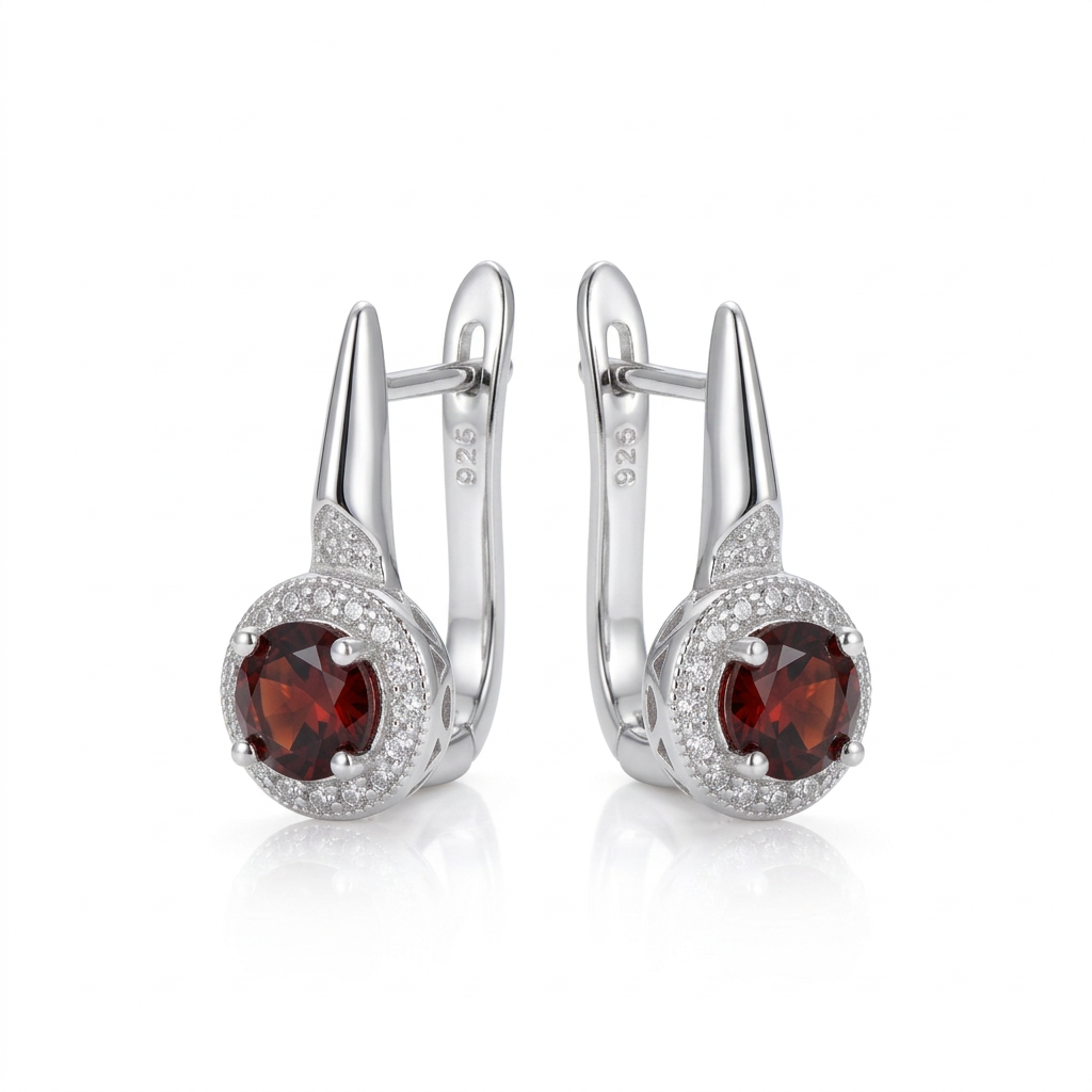 2.10 Ct Round Red Garnet Stud Earrings-Black Diamonds New York