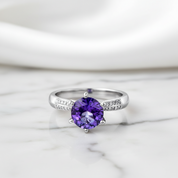 14k White Gold 2ct Purple Topaz 0.1ct Diamond Option Ring-Black Diamonds New York