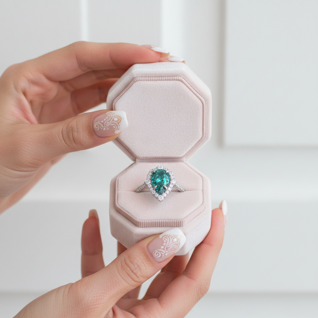 2.2 Carat Blue Green Diamond Halo Pear Cut Engagement Ring-Black Diamonds New York