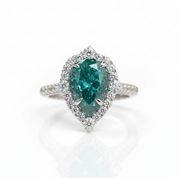 2.2 Carat Blue Green Diamond Option Halo Pear Cut Engagement Ring-Black Diamonds New York
