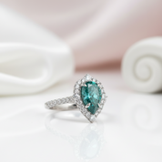 2.2 Carat Blue Green Diamond Option Halo Pear Cut Engagement Ring-Black Diamonds New York