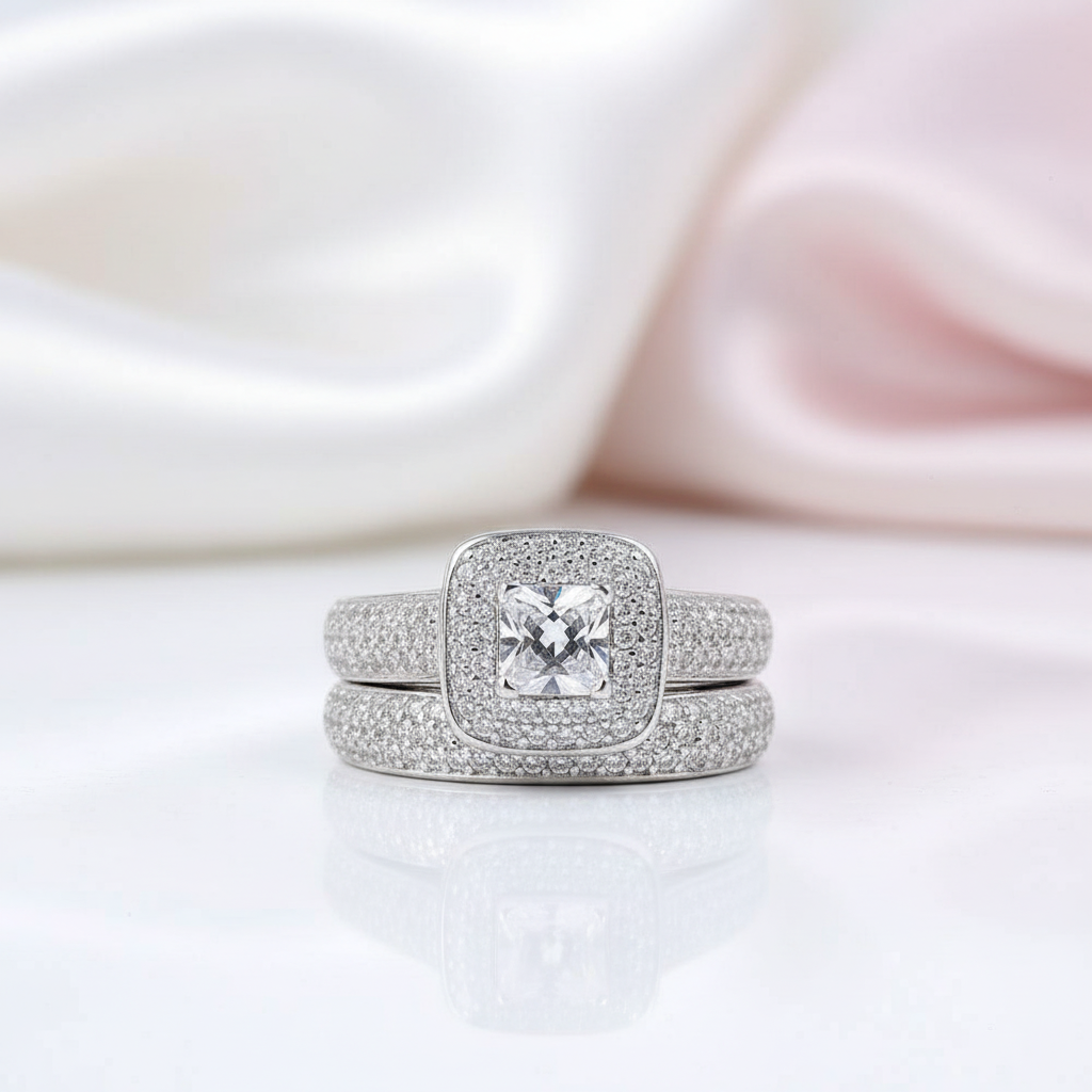 2.26 Ct Princess Cut Diamond Option Engagement Ring Bridal Set-Black Diamonds New York