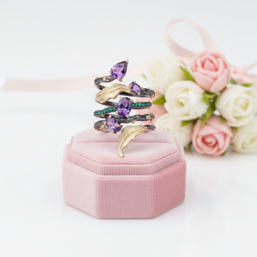 2.26Ct Gemstone Bohemian Ring-Black Diamonds New York