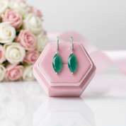 22.90Ct Marquise Natural Green Agate Gemstone Drop Earrings-Black Diamonds New York