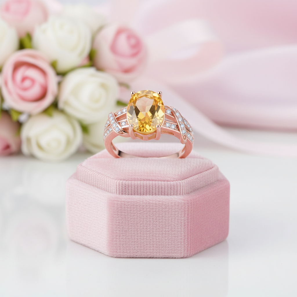 2.2ct Citrine Rose Gold Ring-Black Diamonds New York
