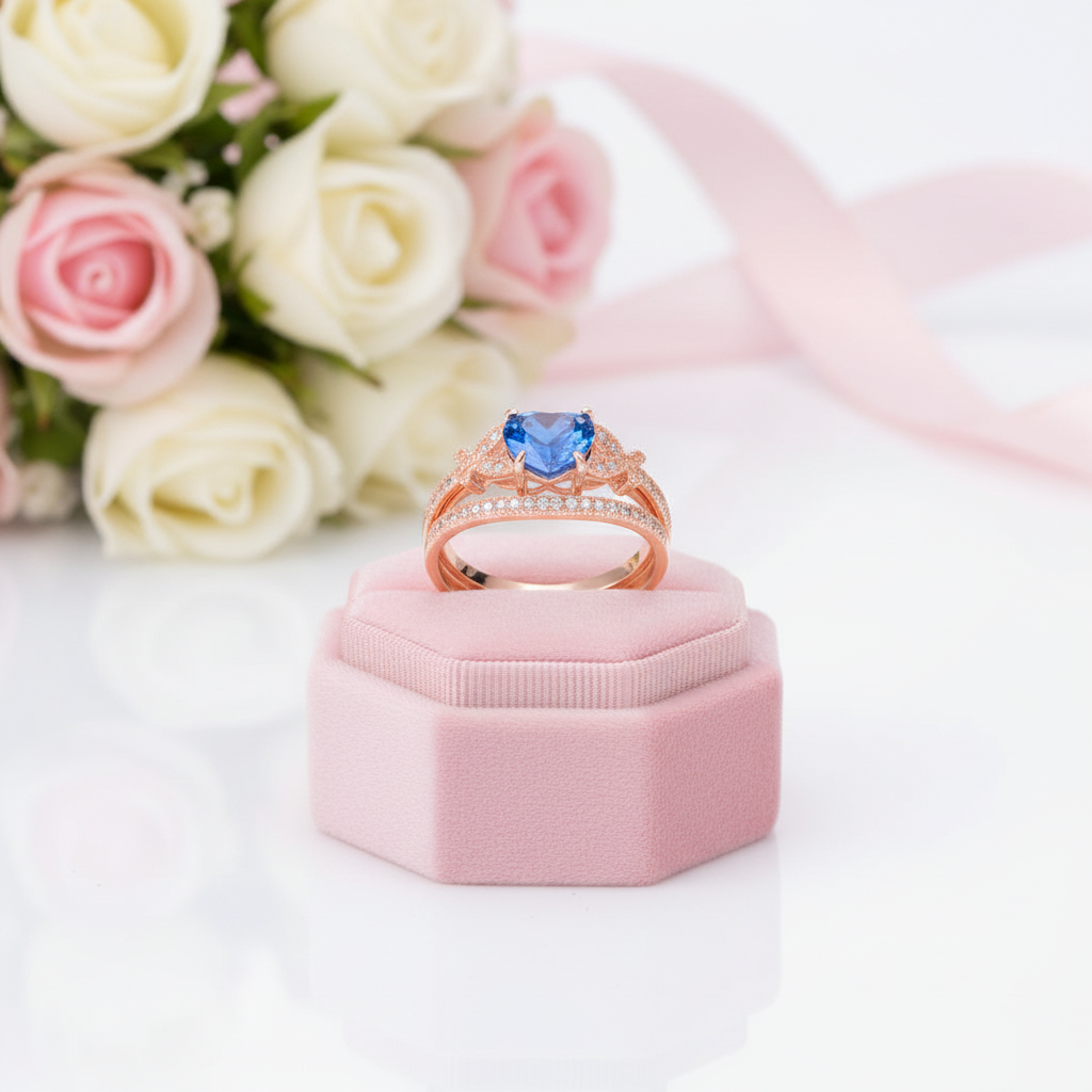 2.2ct Rose Gold Blue Heart Diamond Option Ring Set-Black Diamonds New York