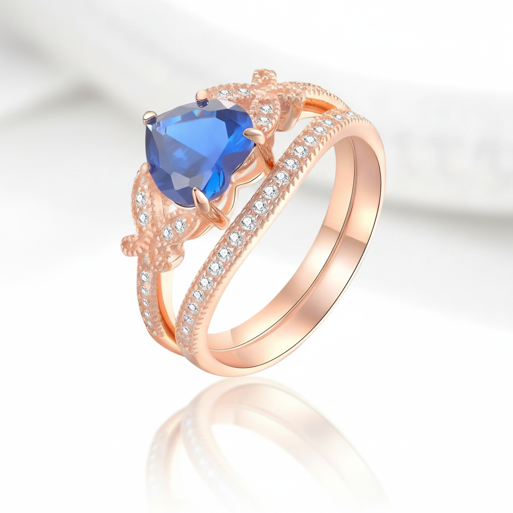 2.2ct Rose Gold Blue Heart Diamond Option Ring Set-Black Diamonds New York