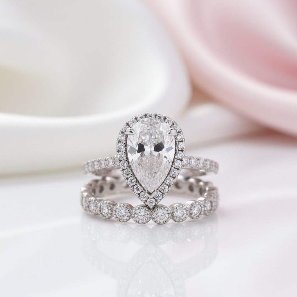 2.2ct Simulated Diamond Option Pear Cut Halo Ring Set-Black Diamonds New York