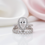 2.2ct Simulated Diamond Option Pear Cut Halo Ring Set-Black Diamonds New York