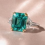 4.5ct Simulated Paraiba Tourmaline Asscher Cut Three Stone Engagement Ring-Black Diamonds New York