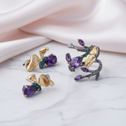 2.37Ct Amethyst Handmade Butterfly on Branch Rings-Black Diamonds New York