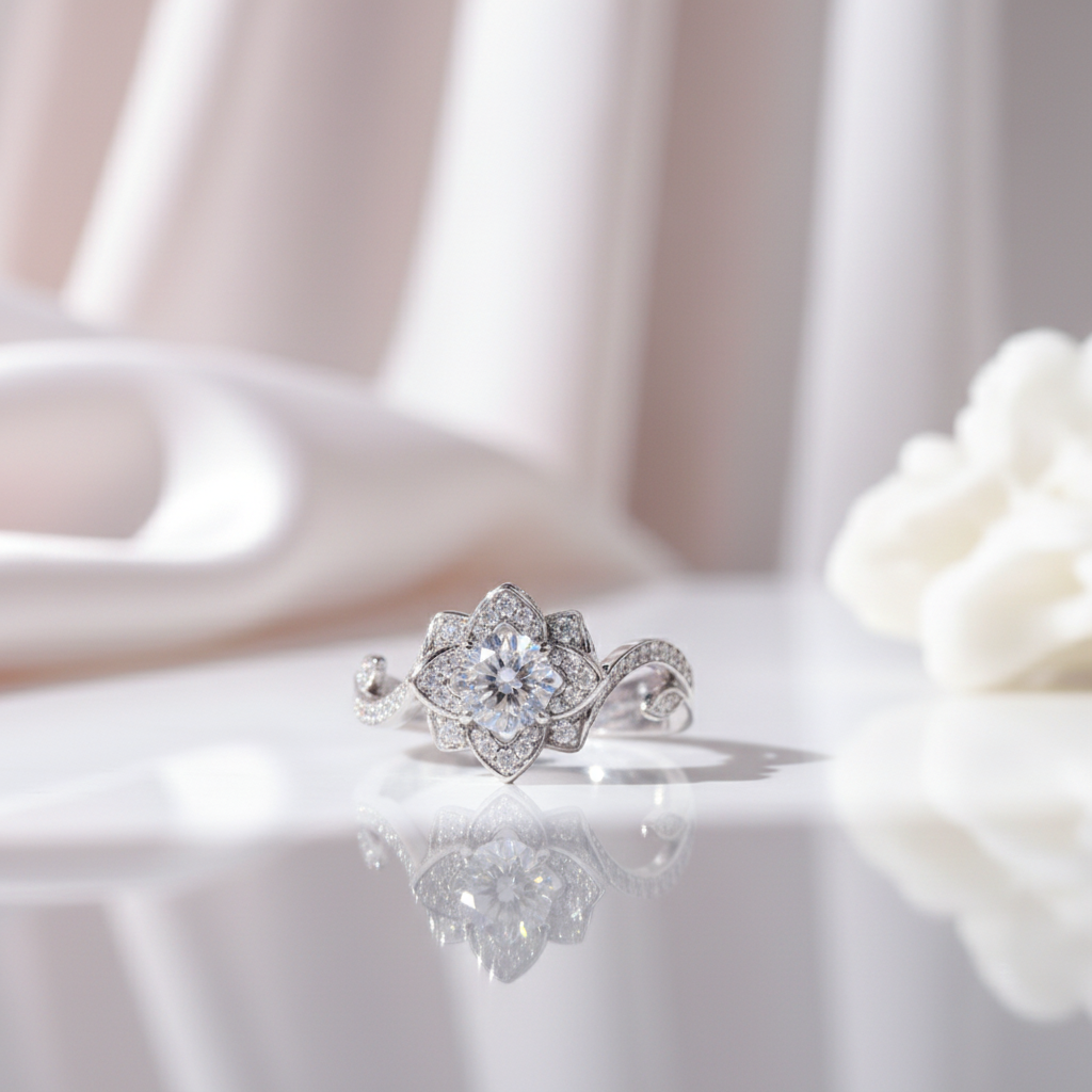 2.3ct Flower Shape Round Diamond Ring-Black Diamonds New York