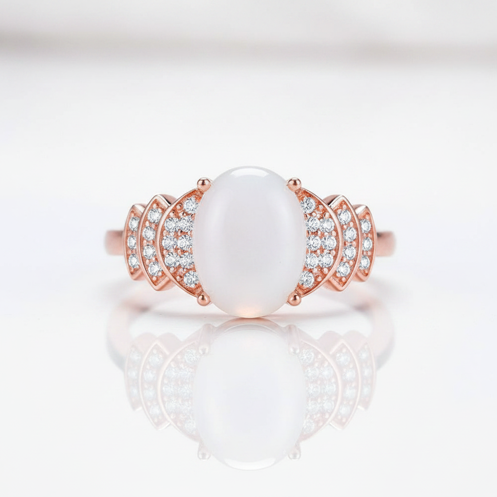 2.3ct Nephrite White Rhinestone Rose Gold Ring-Black Diamonds New York