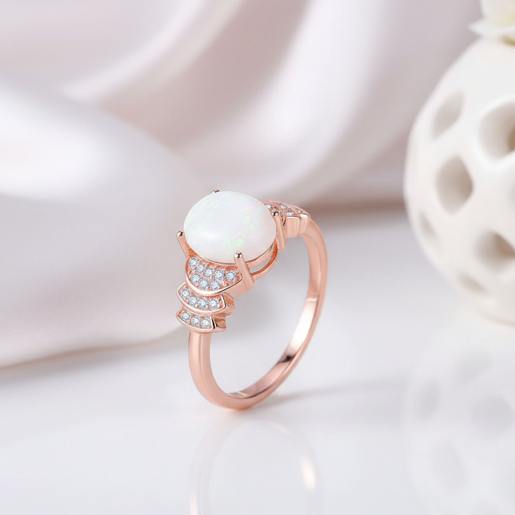 2.3ct Nephrite White Rhinestone Rose Gold Ring-Black Diamonds New York