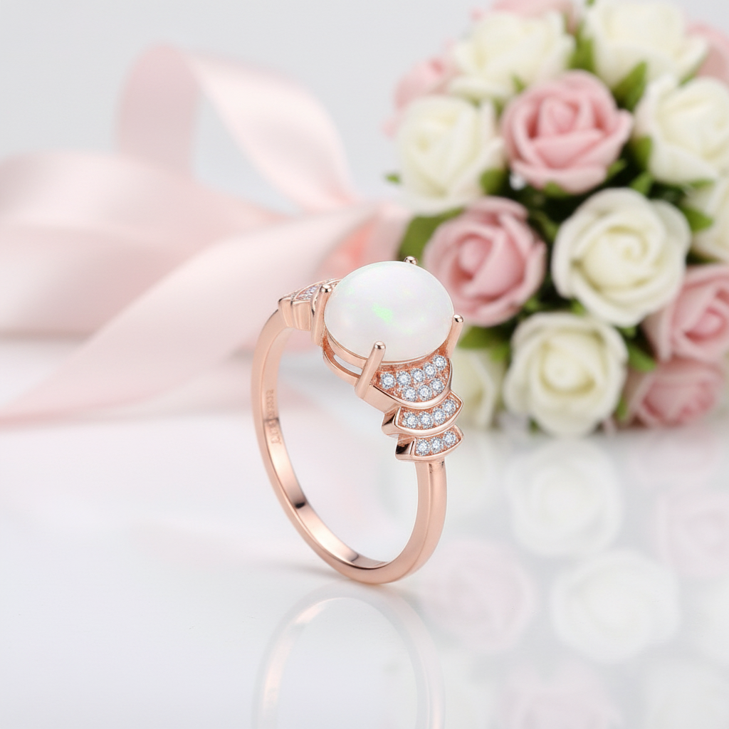 2.3ct Nephrite White Rhinestone Rose Gold Ring-Black Diamonds New York