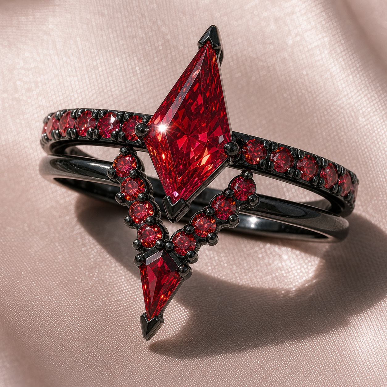 Power- Colorless Kite-Shaped Diamond Option 14k White Gold Unique Ring-Black Diamonds New York