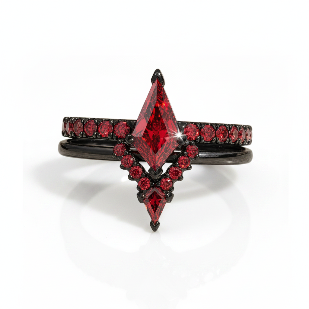 Power- Colorless Kite-Shaped Diamond Option 14k White Gold Unique Ring-Black Diamonds New York