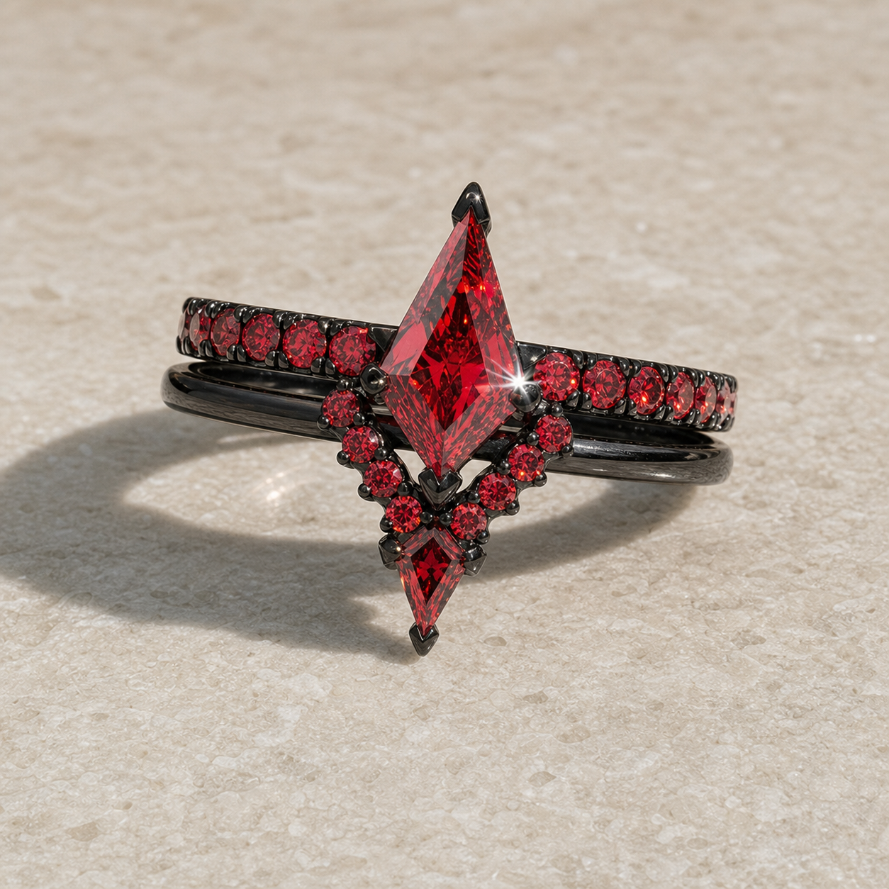 Power- Colorless Kite-Shaped Diamond Option 14k White Gold Unique Ring-Black Diamonds New York