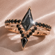 Power- Colorless Kite-Shaped Diamond Option 14k White Gold Unique Ring-Black Diamonds New York