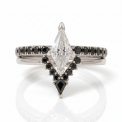 Power- Colorless Kite-Shaped Diamond Option 14k White Gold Unique Ring-Black Diamonds New York