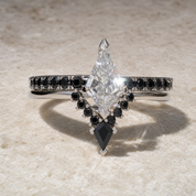 Power- Colorless Kite-Shaped Diamond Option 14k White Gold Unique Ring-Black Diamonds New York