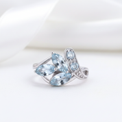 2.4Ct Sky Blue Topaz Leaves Gemstone Ring-Black Diamonds New York
