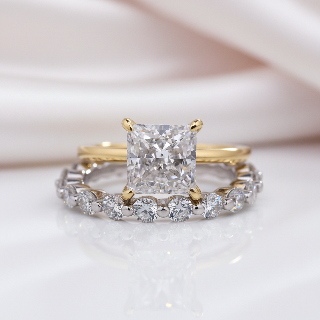 2.5 Carat Princess Cut Yellow Gold Ring Set-Black Diamonds New York