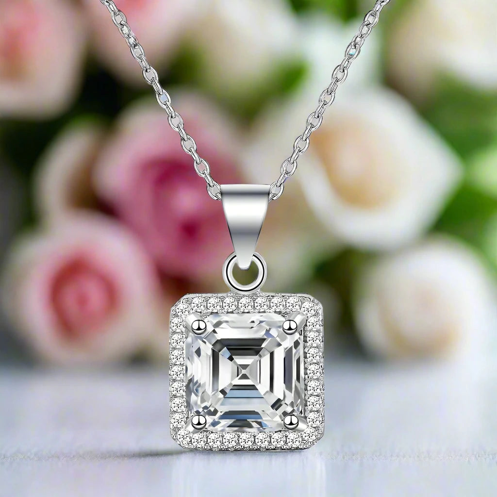 2.5 Ct Asscher Cut Diamond Halo Necklace-Black Diamonds New York