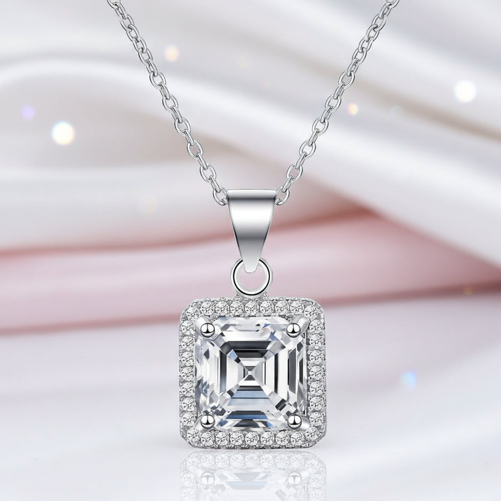 2.5 Ct Asscher Cut Diamond Option Halo Necklace-Black Diamonds New York