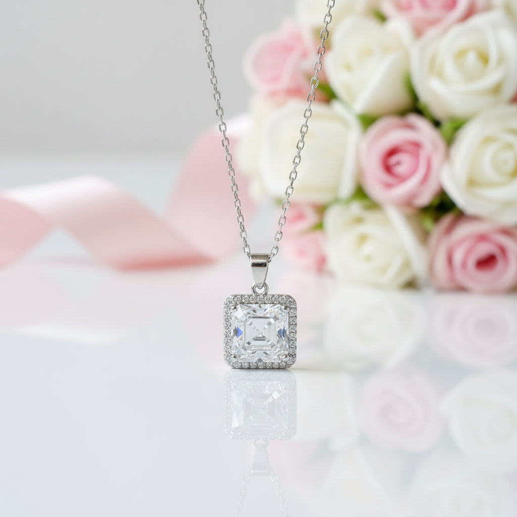 2.5 Ct Asscher Cut Diamond Option Halo Necklace-Black Diamonds New York