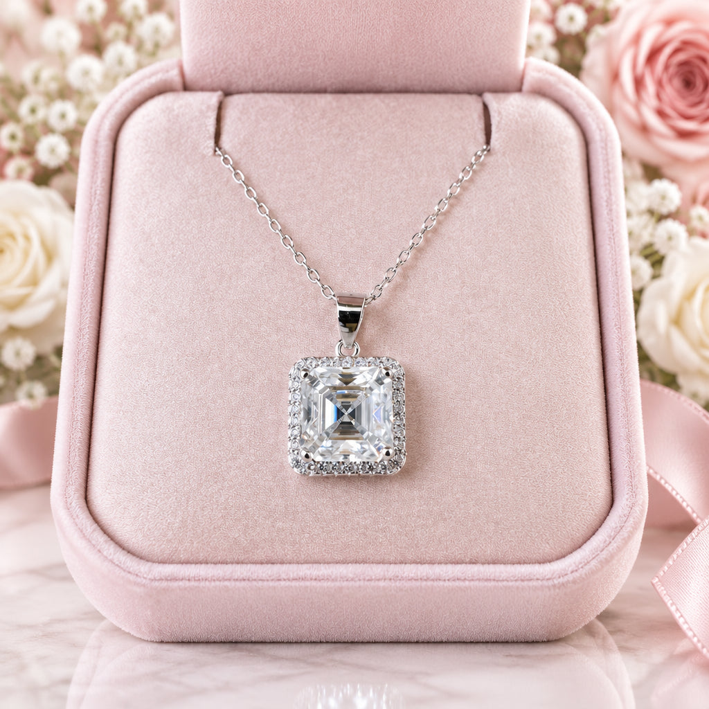 2.5 Ct Asscher Cut Diamond Option Halo Necklace-Black Diamonds New York