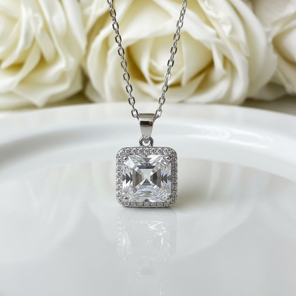 2.5 Ct Asscher Cut Diamond Option Halo Necklace-Black Diamonds New York