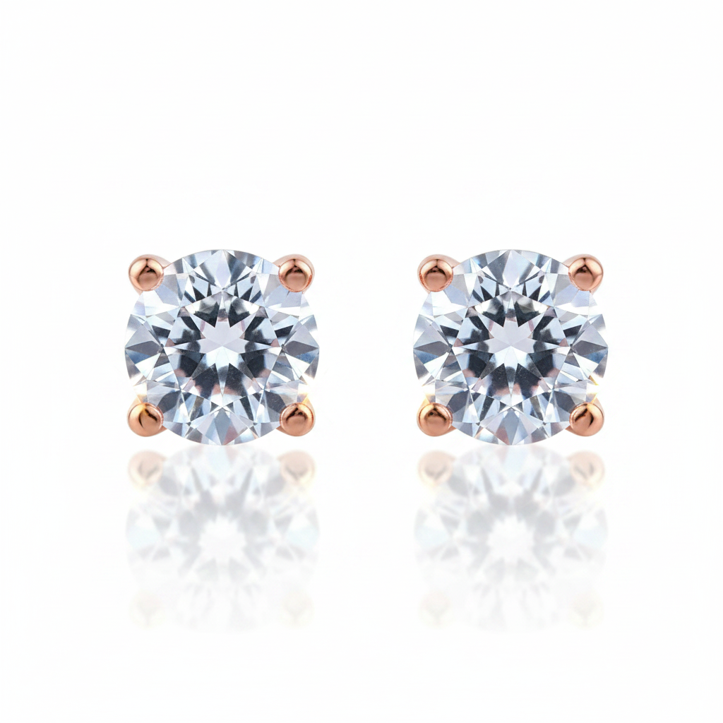 2.5 Ct Clear Topaz Solid 14k Rose Gold Stud Earrings-Black Diamonds New York