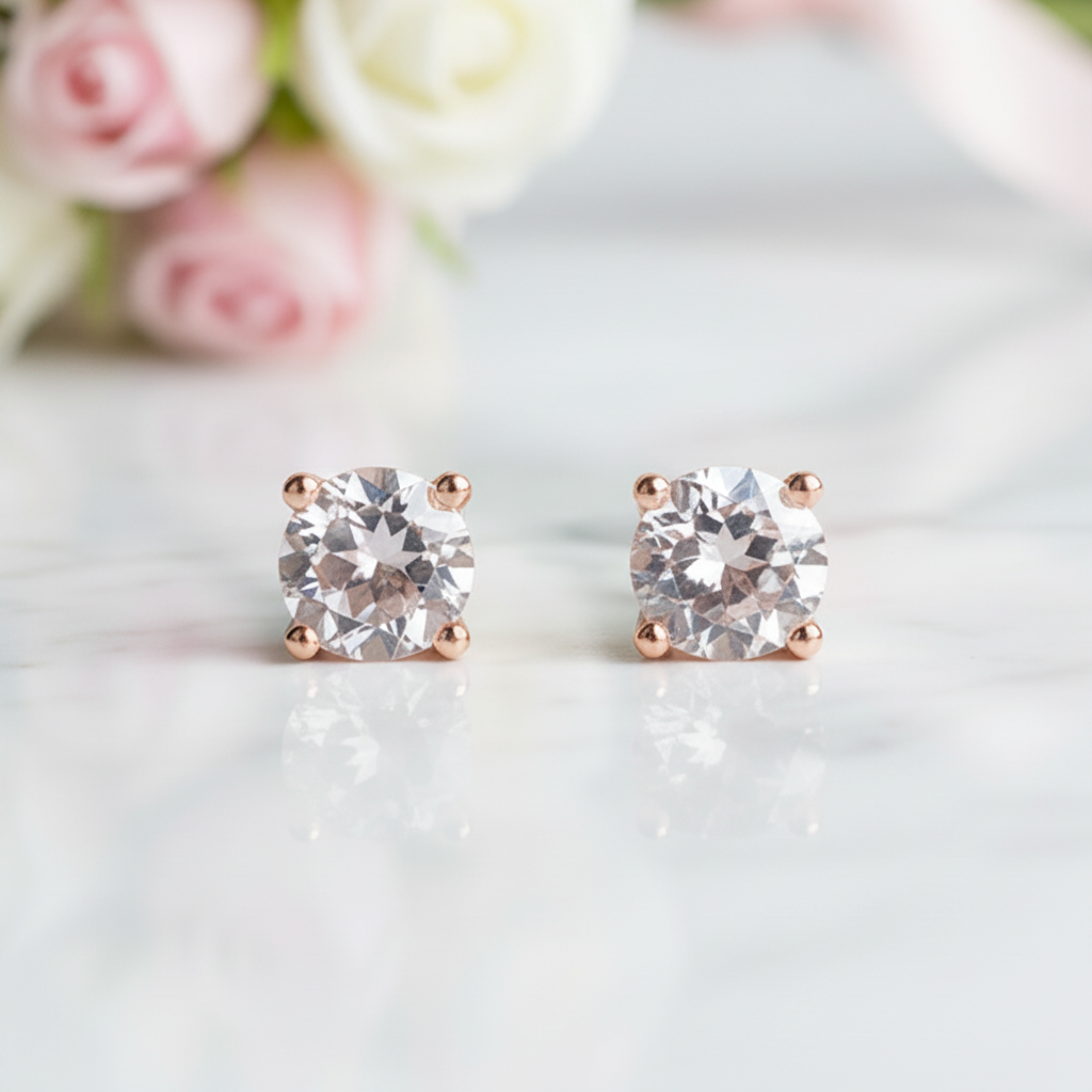 2.5 Ct Clear Topaz Solid 14k Rose Gold Stud Earrings-Black Diamonds New York