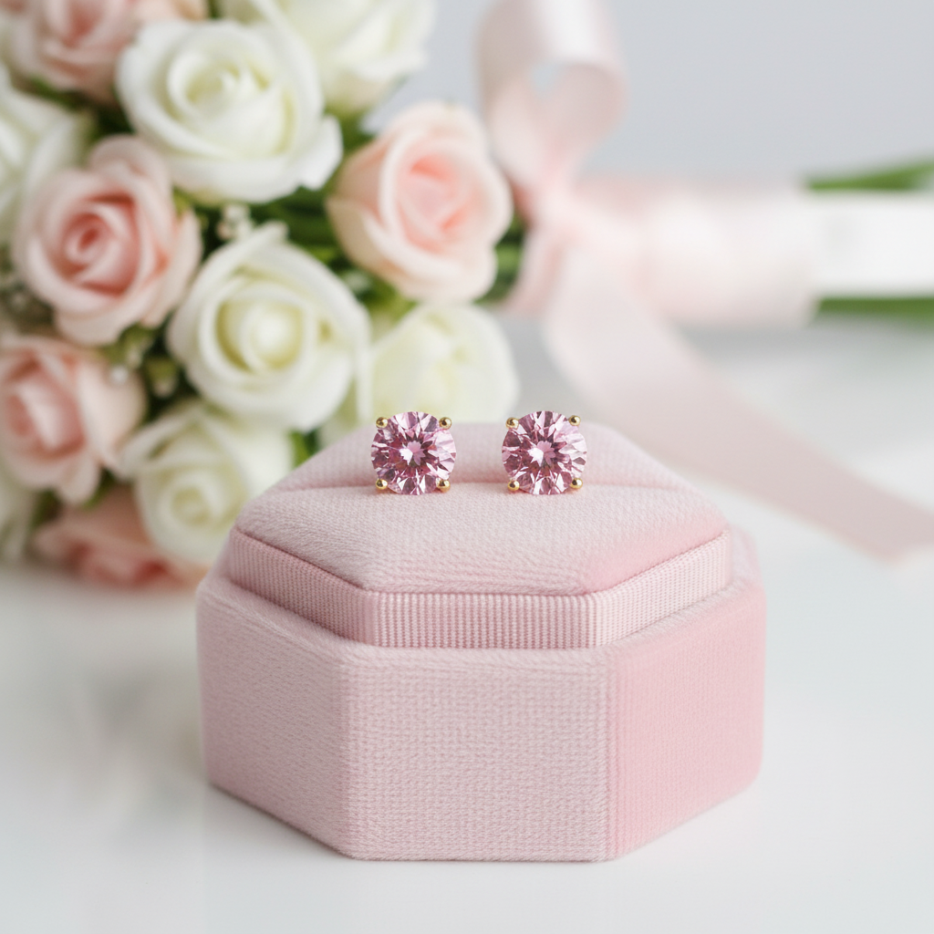 2.5 Ct Pink Topaz Stud Earrings-Black Diamonds New York