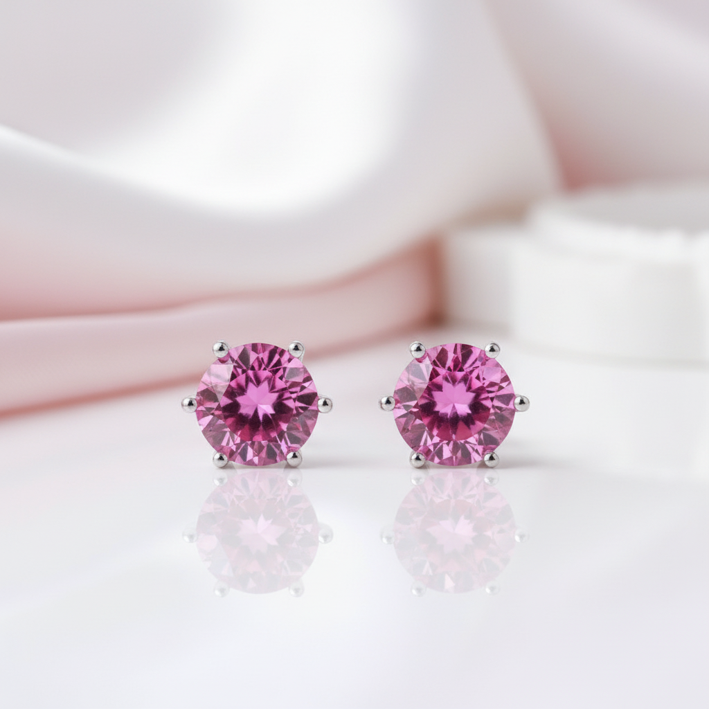 2.5 Ct Pink Topaz Stud Earrings-Black Diamonds New York
