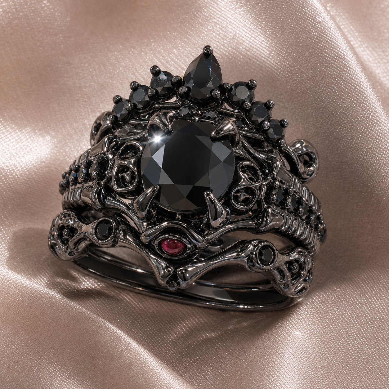 Together Forever- 1.25 Carat Black Diamond Option Gothic Ring Set-Black Diamonds New York