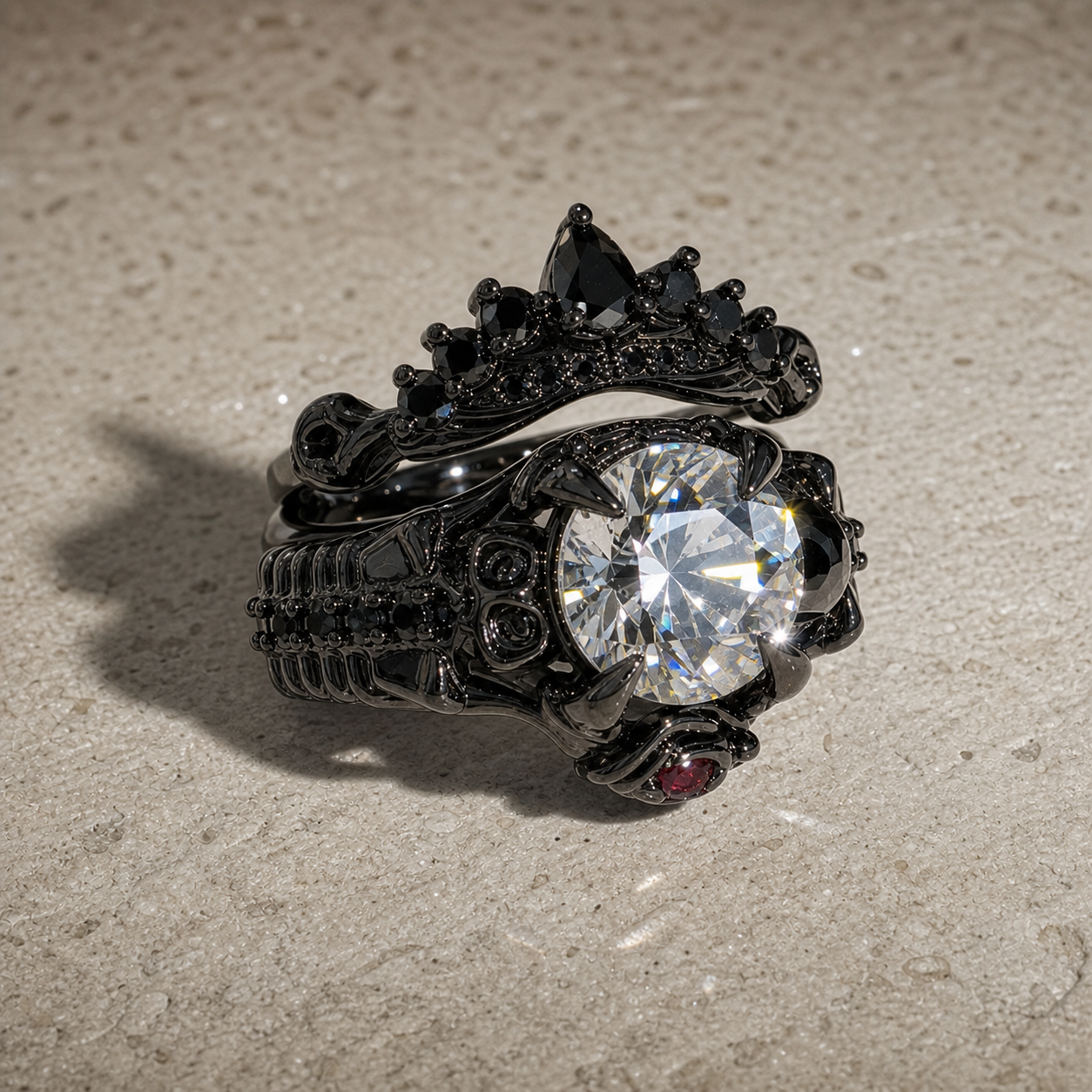 Together Forever- 1.25 Carat Black Diamond Option Gothic Ring Set-Black Diamonds New York