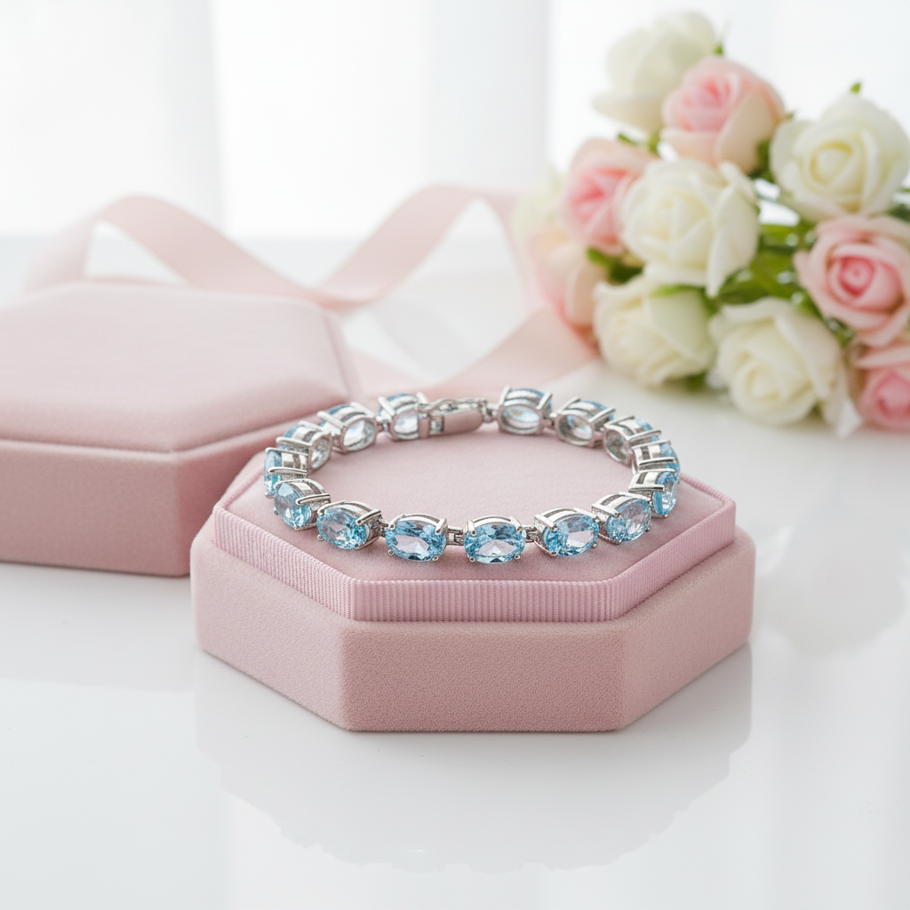 25.26 Ctw Sky Blue Topaz Tennis Bracelet-Black Diamonds New York