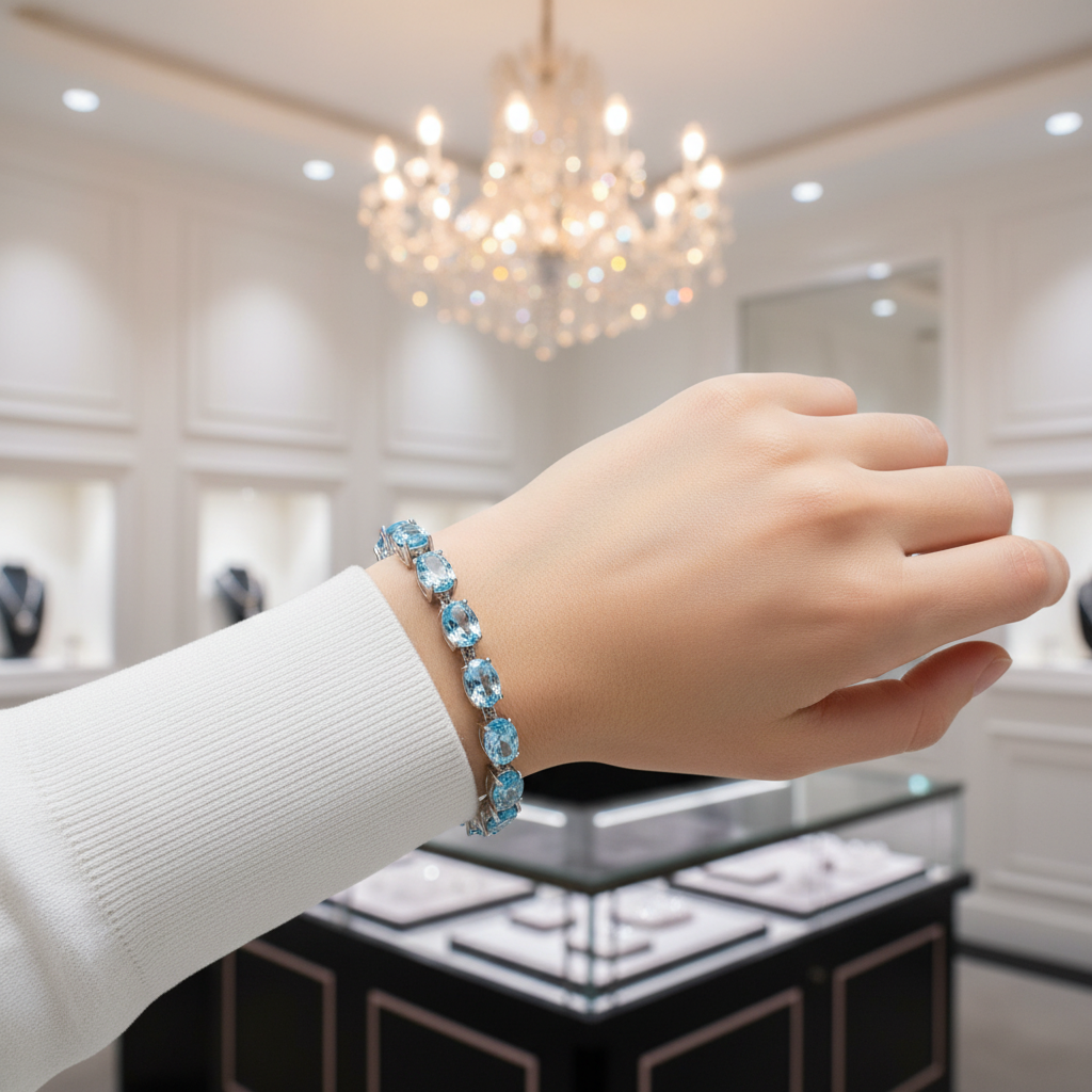 25.26 Ctw Sky Blue Topaz Tennis Bracelet-Black Diamonds New York