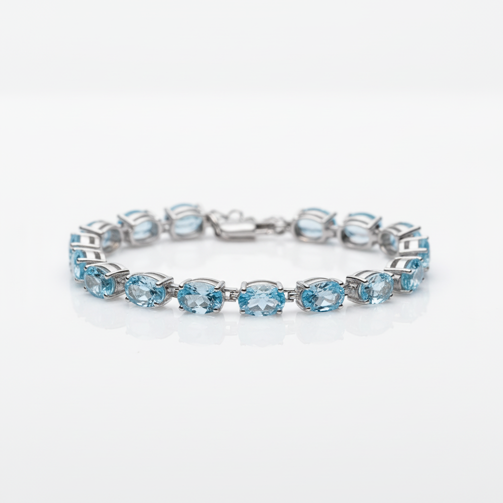 25.26 Ctw Sky Blue Topaz Tennis Bracelet-Black Diamonds New York